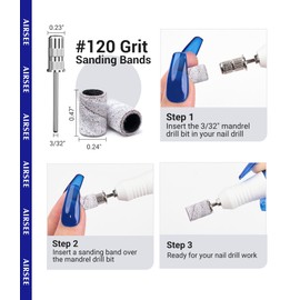 AIRSEE Sanding Bands for Electric Nail Drill 100 Piece Set 120 Grit Coarse Acrylic File Attachments Professional 1 Sander Mandrel Bit Beauty Salon Accessories Manicure and Pedicure Finger Callus Zebra