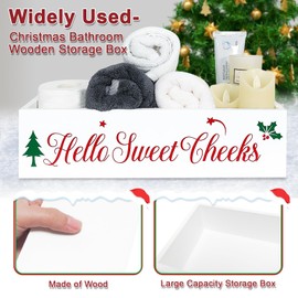 Funny Christmas Bathroom Decor Wooden Storage Box Farmhouse Christmas Decor Toilet Paper Holder Holiday Toilet Paper Holder with Xmas Tree for Bathroom Toilet Tank Organizer Storage Box Xmas Gift