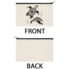 WIRESTER Set Of 2 Canvas Zipper Makeup Bag, Cosmetic Pouch, Organizer Case for Women Girl, Multi-Purpose Travel Cosmetic Bag - Tropical Turtles, Blue Sea Turtle