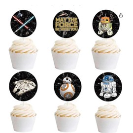 24pcs Black Star Birthday Party Cupcake Toppers Galaxy Birthday Party Decorations Cupcake Supplies