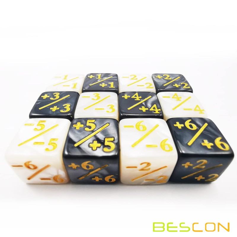 12pcs 16mm Positive and Negative D6 Dice Counters Set in
