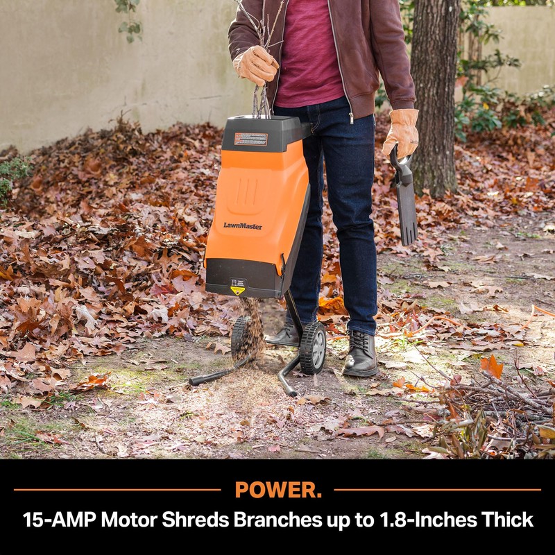 LawnMaster FD1503 Electric Wood Chipper Shredder 15-Amp 1.8-Inch Cutting Diameter