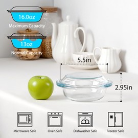 13OZ Mini Glass Casserole Dish With Lid, 5.5in Oven Safe Bakeware with Handles, Microwave Oven Safe Glass Bowl with Lid