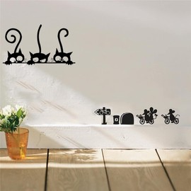 Droomhuis Interesting Black Wall Sticker, Cartoon Cat and Mouse Hole Children's Room Wall Sticker Baby Room Kitchen Living Room Bedroom Waist Line Skirting Board Car Window Picture Decoration