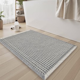 Unique Waffle Bath Mat Non Slip Super Absorbent Bath Mats for Bathroom Floor 3D Two Tone Waffle Quick Dry Bathroom Mat with Tassels Machine Washable Bathroom Rug Beside Tub, 17" x 24"