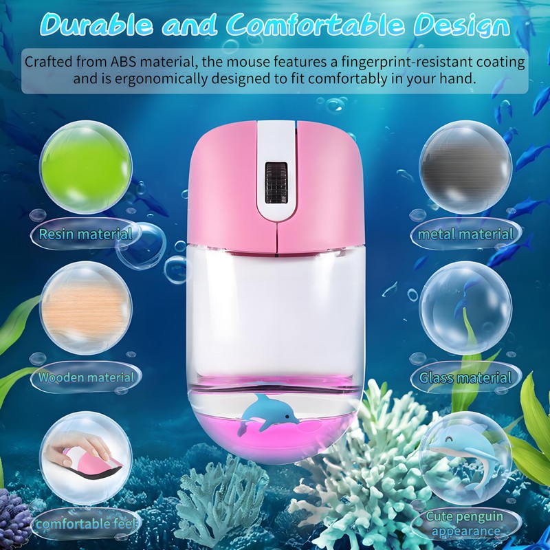 Wireless Mouse -Cute Clear Aqua Design, Water Mouse with Optical