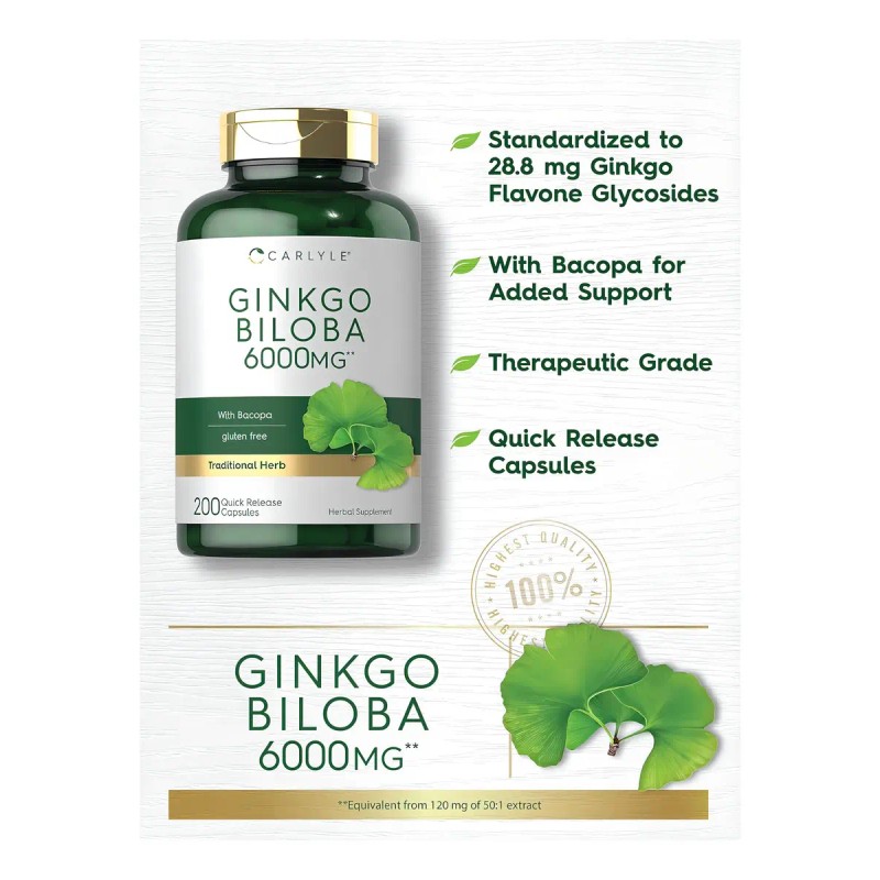 Ginkgo Biloba 6000 mg Alta Potencia | 120 Cápsulas para
