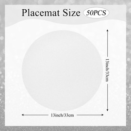 50 PCS Silver Paper Place Mats Round Glitter Disposable Table Mats Sequin Doilies Decorative Placemats for Birthday Wedding Banquet Thanksgiving Graduation Party Dinner Table Decor