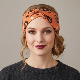Jocbean 6 Pack Halloween Twist Knot Headbands for Women Soft Stretchy Wide Elastic Pumpkin Ghost Spider Web Printed Head Wraps Fall Costume Yoga Sports Hair Accessories