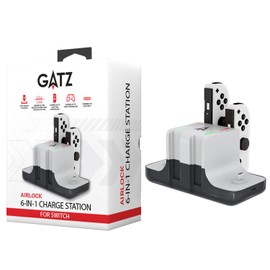 Gatz Airlock 6-in-1 Charging Station to Charges Up to 4 Joycon Controllers, 2 Pro Controllers Compatible with Switch and Switch OLED Model. Power by USB-C Input
