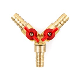 QWORK® 3-Way Hose Connector, Splitter, Brass and Zinc Alloy, 10 mm, Ball Valve, T-Hose Connector for Carpenter Fitting, Air, Water, Gas, 1 Piece