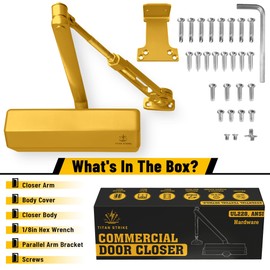 TITAN STRIKE Heavy Duty Automatic Door Closer with Hold Open, Commercial Indoor/Outdoor Adjustable Door Closure, ANSI Grade 1, UL Certified, ADA Compliant, (44-330lb, 30-60in) – Gold