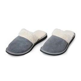 CLUB4BRANDS Lined Slippers for Women, Comfortable, Velvety Soft Velour and Cuddly Warm Wool, Heel-Free Slippers for Easy On and Off, gray