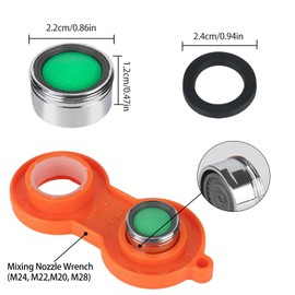 Aerators for Taps M24, Tap Attachment Aerator with ABS and Stainless Steel Filter, 12 Gaskets and 1 Chrome-Plated Key, for Tap Strainer Water Saver Pack of 12