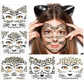 Konsait 5 Sheets Cheetah Face Temporary Tattoos for Women & Girls – Cheetah Print, Spotted Face & Leopard Makeup for Parties, Cosplay, Festivals & Bold Style