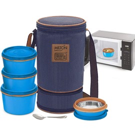 MILTON Bento Lunch Box Set -4 MICROWAVEABLE Stainless Steel Meal Prep Containers, Expandable Insulated Lunch Bag, SS Spoon Double Wall Food Storage Boxes w/Leak Proof Lids for Men,Women,Kids