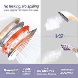 ZOKEZ Handheld Steamer for Clothes, 1500W Extra Large Soleplate, 330ml Detachable Tank, 2-in-1 Horizontal & Vertical Use, Fabric Wrinkles Remover, No Water Leak and Auto-Off