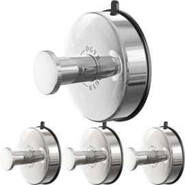 DGYB Suction Cup Hooks - Set of 4 Chrome No Drill Wall Hooks 15LB Shower Hook for Inside Shower, Stainless Steel Towel Hook for Bathrooms, Loofah, Robe