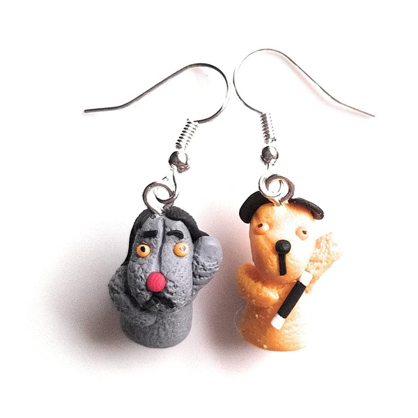 Handmade Miniature Sooty & Sweep Bear - Hand Puppet Inspired Earrings - Boxed
