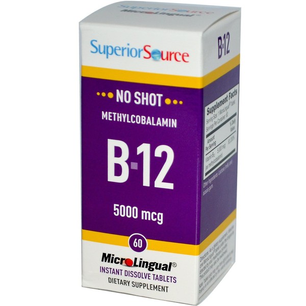 No Shot Methylcobalamin B12 5000 mcg - 60 Dissolvable Tablets by Superior Source