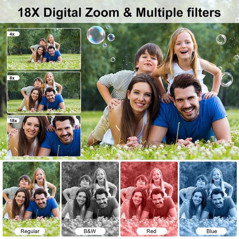 QUOLODOO Digital Camera, 4K 64MP Dual Screens Camera, 18X Zoom,