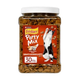 Purina Friskies Party Mix Gravy-Licious Crunch Chicken and Gravy Flavors Cat Treats - 30 oz Canister