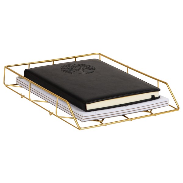 Mind Reader Gold Geometric Paper Tray, Modern Organizer for Documents,