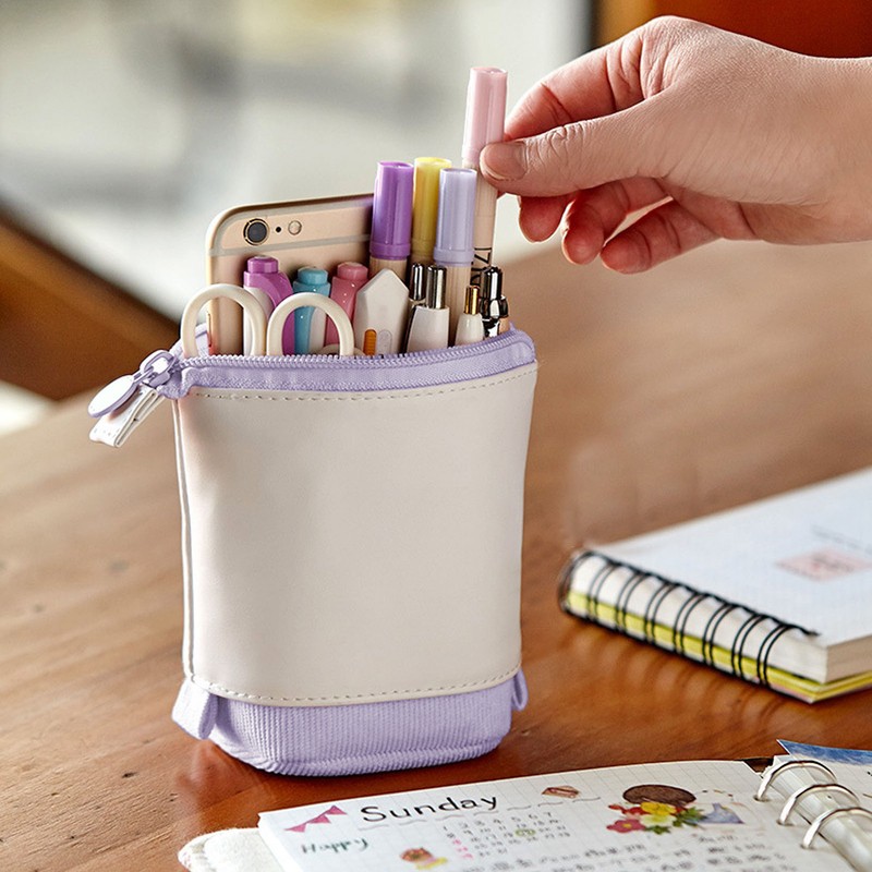 Pencil Case Stand Up Pen Holder Cute Telescopic Pen Case