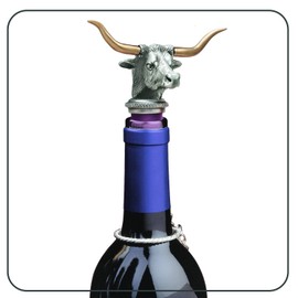 Texas Longhorn w/ Brass Horns Pewter Bottle Stopper