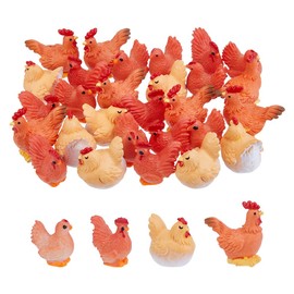 SUPERFINDINGS 32Pcs 4Styles Mini Chicken Figurines Resin 3D Hen Rooster Ornaments Chicken Cock Miniature Fairy Garden Decor Hen Micro Landscape Accessories