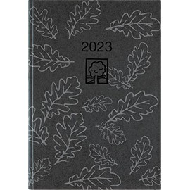 Taschenkalender schwarz 2023 - Bürokalender 10,2x14,2 - 1 Tag auf 1 Seite - robuster Kartoneinband - Stundeneinteilung 7-19 Uhr - Blauer Engel - 610-0721