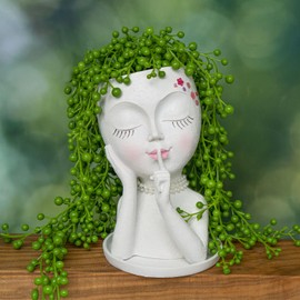 COMODID Face Planter Pot Head Planters, Lady Heads Flowerpot, Cute Girl Faces Plant Pot, Quiet Women Succulent Pots for Indoor Outdoor Plants, Modern Vase with Drainage