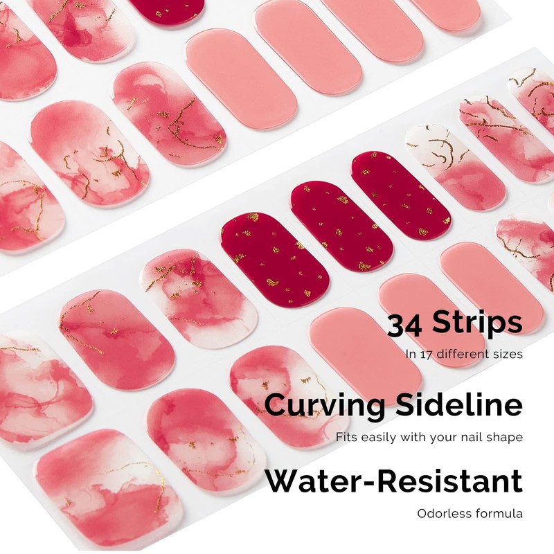 NAILOG Semi-cured Gel Nail Stickers (34 Pieces), Long Lasting, Salon