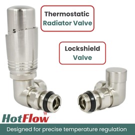 Hot Flow Satin Nickel Cascade Corner Modern TRV Thermostatic Radiator Valve (Pair) Includes A Corner TRV Body & One Lock Shield. for Quick & Easy Temperature Control. Perfect for Energy Saving.