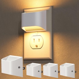 NIORSUN Plug in Night Light, Auto Brightness Sensor Night Light, 3000K Warm White, Ultra-Slim Wall Light for Hallway Bathroom Bedroom Stairs, White, 4 Pack