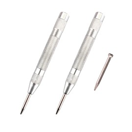 5-Inch Automatic Center Punch for Metal,Spring-Loaded Automatic Steel Center Hole Punch,Auto Center Punch for All Kinds of Metal or Wood，Includes Replacement Tips - Pack of 2 (Silver)