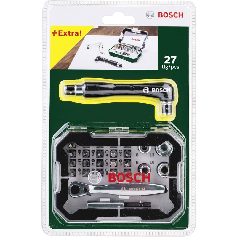 BOSCH 2607017392 Mini Ratchet Screwdriver Set, 27 Pieces, Extra Handle