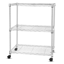 Whitmor 3 Tier Storage Shelving, Heavy Duty with Wheels, Adjustable Steel Organizer, 400 lbs Capacity per Shelf, Max 1200 lbs Total for Garage, Kitchen, Bathroom, 24" L x 14" W x 20" H, Chrome