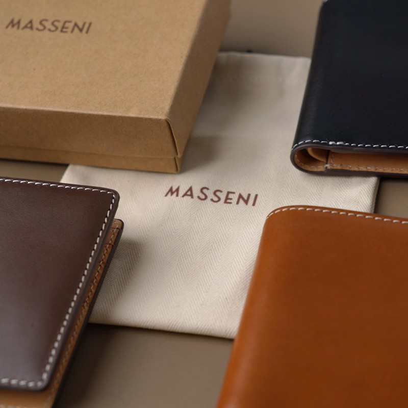 MASSENI Men's Luxury Italian Leather Bifold Wallet, Coin Pocket, Tan