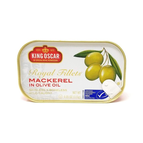 King Oscar Royal Fillets Skinless & Boneless Mackerel in Olive Oil (Pack of 4) 4.05 oz Cans