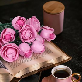INRATELL Pink Rose Flower Building Set, Botanical Bouquet Block Set Gift for Mothers Day for Adults, Wife, Her, Girlfriend, Mom, Grandma on Birthdays, Home Office Decor Table Display