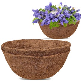 GOTVUGE 2 Packs Round Coco Coir Liner 14 Inch, Natural Coconut Fiber for Indoor and Outdoor Garden Hanging Basket Liners in Window Boxes