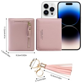 LHOEST Card Holder Women Girls Ladies, PU Small Purses Wallet with Zipper Coin Pocket, Multicard Women's Small Leather Card Purse, Bifold Pink Wallets for Cash Credit Card Bill
