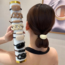 HAPVITAL Chou Chou Chiffon Scrunchie Stylish Adult Hair Rope Hair Elastic Adult Hair Ornaments Large Plain Extra Large Elegant Satin Simple Hair Accessories Hair Accessories (Simple 9-Piece Set)