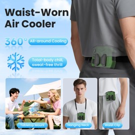 OCOHW Portable Personal Waist Fan Rechargeable, 10000mAh 5 Speeds 13500RPM Strong Airflow, LED Light & 30H Runtime, Hands-Free Shirt/Belt/Neck Clip on Fan for Camping, Work, Outdoor, Travel