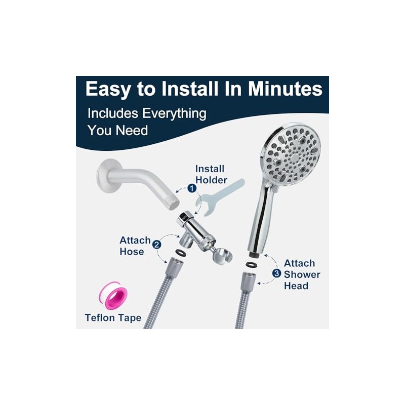 Shower Head with Handheld - All Metal Showerhead Holder and