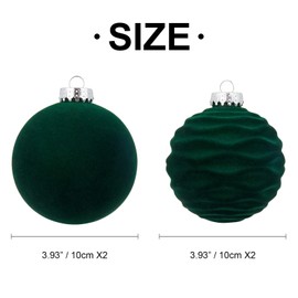 CristBest Velvet Christmas Balls Large Hanging Shatterproof Flocked Christmas Tree Ornaments for Xmas Tree Hanging, Holiday Wedding Party Decorations and Home Decorations (Dark Green, 4" (4pcs))