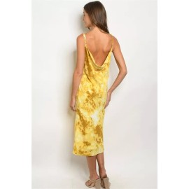 Hashttag in Trend Yellow Tie Dye Drop Neck Pencil Dress Size Medium Spaghetti Strap Summer Travel