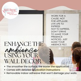 Vinyl Wall Quote Sticker - Work for Cause Not Applause - Quote Wall Decor for Schools - Inspirational Vinyl Wall Art Decals - Die-Cut Vinyl Wall Art for Positivity