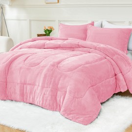 YIYEA Faux Fur Comforter Set King Size, Luxury Ultra Soft Fuzzy Comforter, Fluffy Plush Velvet Bedding Comforter Sets for Fall Winter, Cozy Warmth, No Shedding, 3PC, Pink
